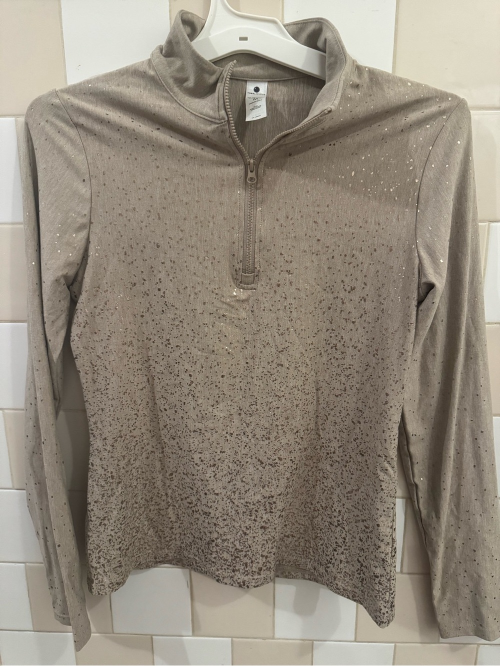 Yogalicious Taupe Metallic Speckled Quarter-Zip Turtleneck